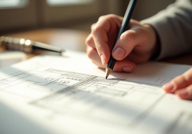 Architetto che disegna schizzi progettuali a mano
