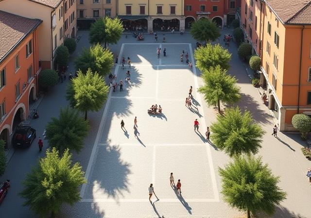 Vista aerea della Piazza Testaccio riqualificata